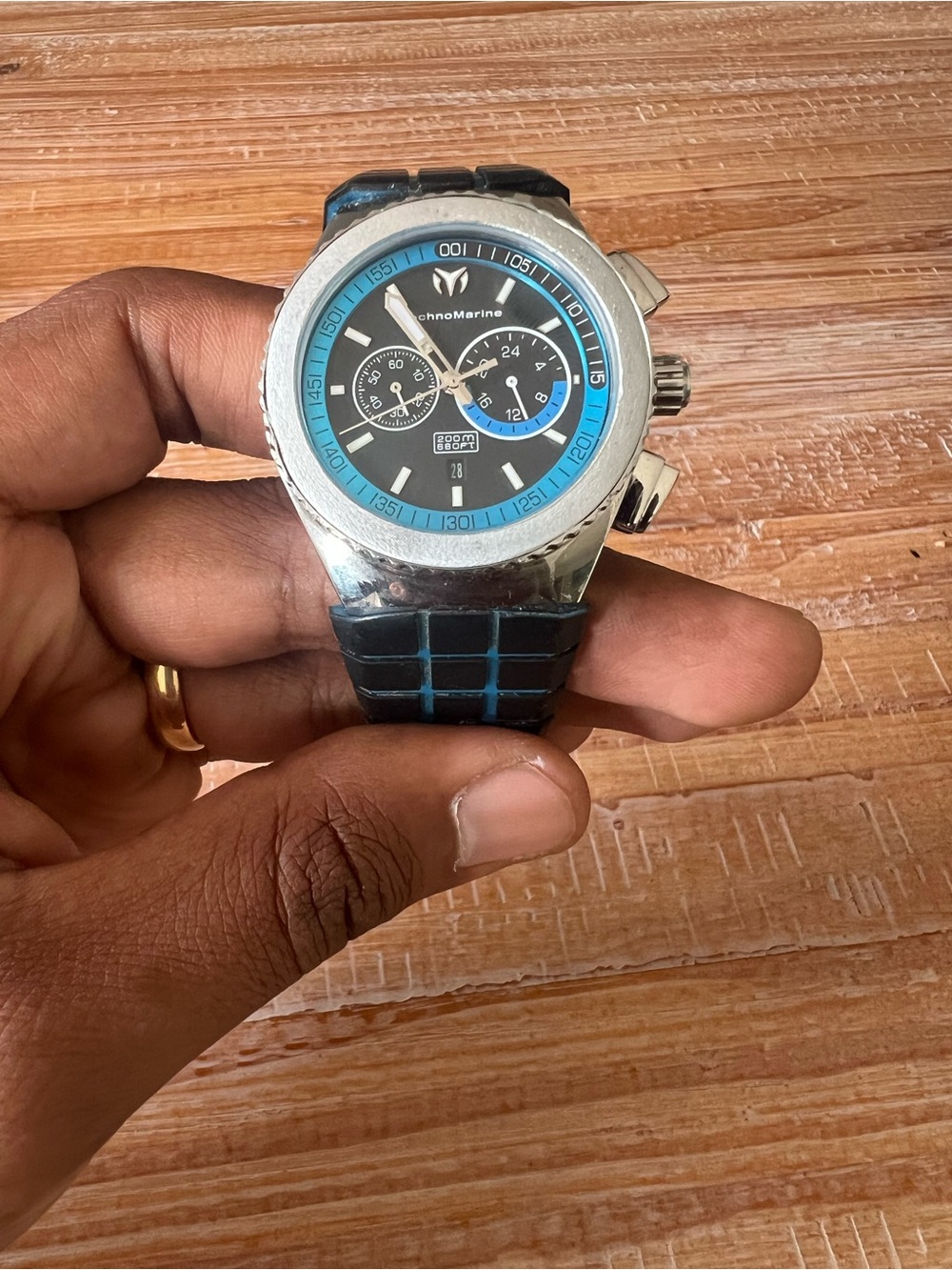 Technomarine Black Dial Watch with Blue Accents